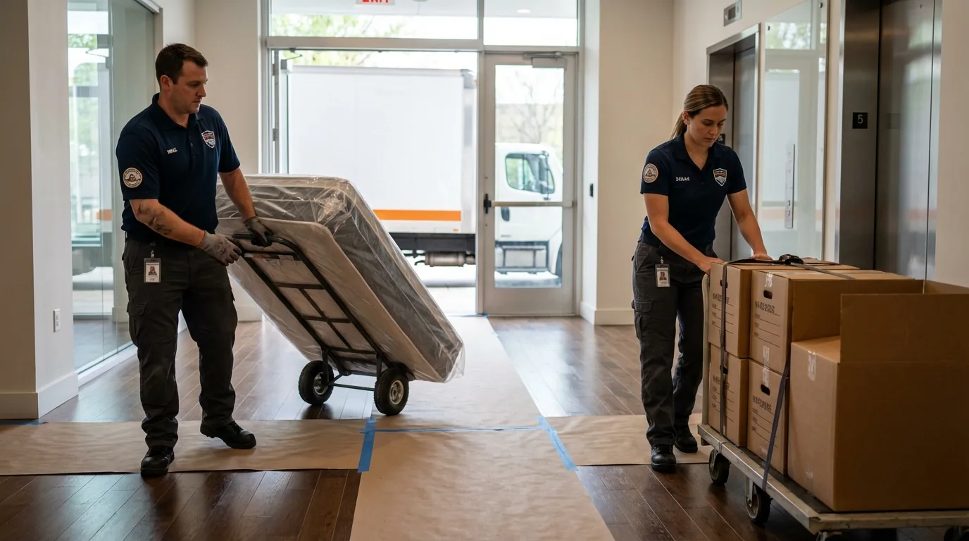 Professional apartment movers loading elevator in Hot Sulphur Springs, CO